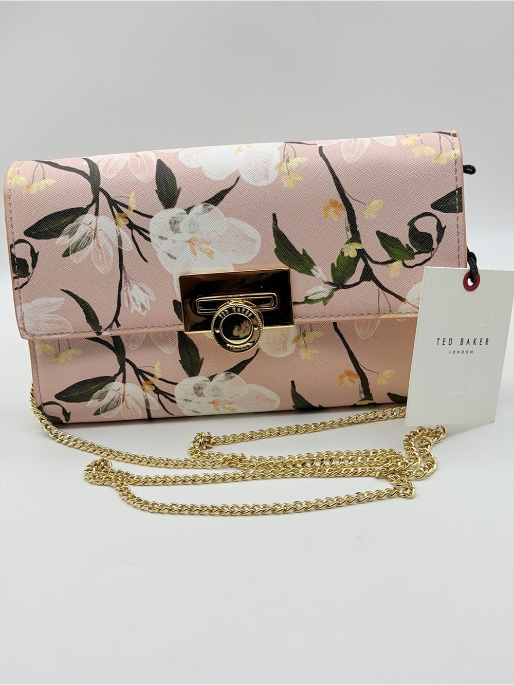 NWT Ted Baker London Pink Floral Chain Shoulder Bag - Picture 2 of 8